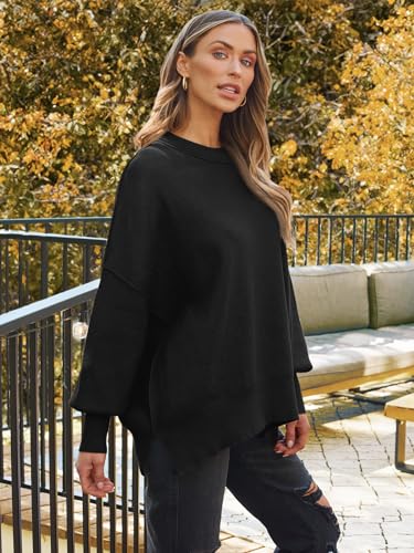 LILLUSORY Oversized Sweaters for Women 2025 Fall Fashion Outfits Trendy Crewneck Knit Cute Lightweight Sweater Pullover Tops Long Sleeve Shirts Winter Clothes Black XL - Image 5