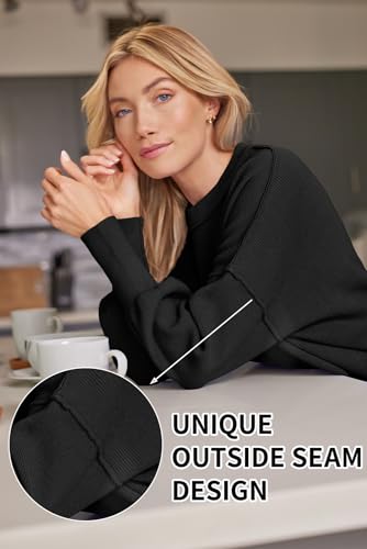 LILLUSORY Oversized Sweaters for Women 2025 Fall Fashion Outfits Trendy Crewneck Knit Cute Lightweight Sweater Pullover Tops Long Sleeve Shirts Winter Clothes Black XL - Image 4