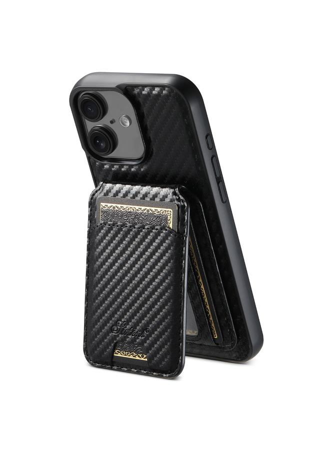 Suteni Case For iPhone 16 Plus TXWH18 Carbon Fiber Texture Detachable Wallet MagSafe Phone Case - Image 1