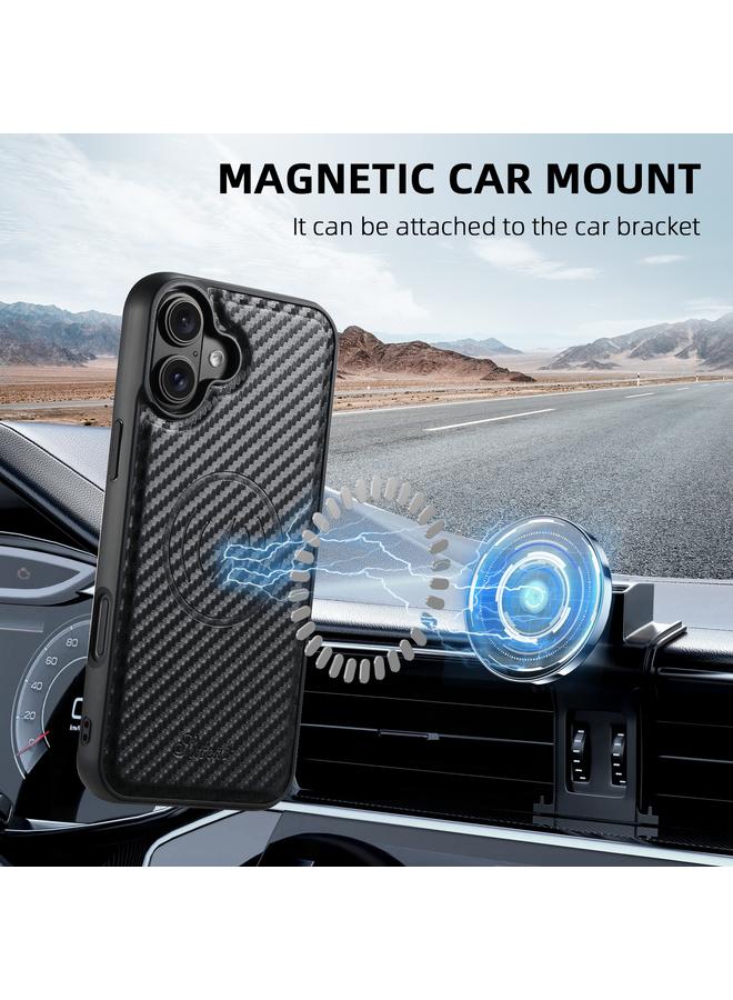 Suteni Case For iPhone 16 Plus TXWH18 Carbon Fiber Texture Detachable Wallet MagSafe Phone Case - Image 2