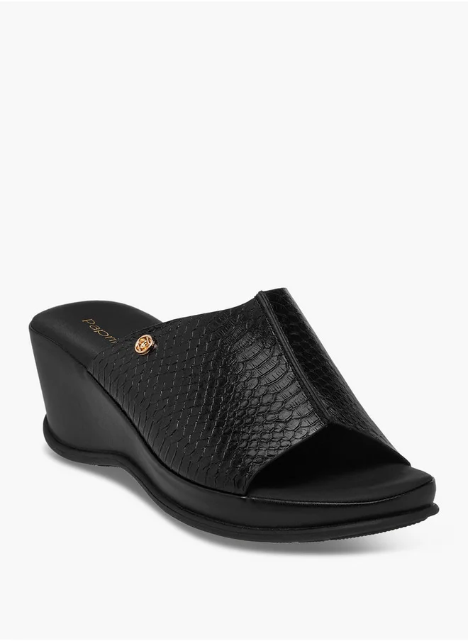 بابريكا Women's Textured Slip-On Sandals with Wedge Heel