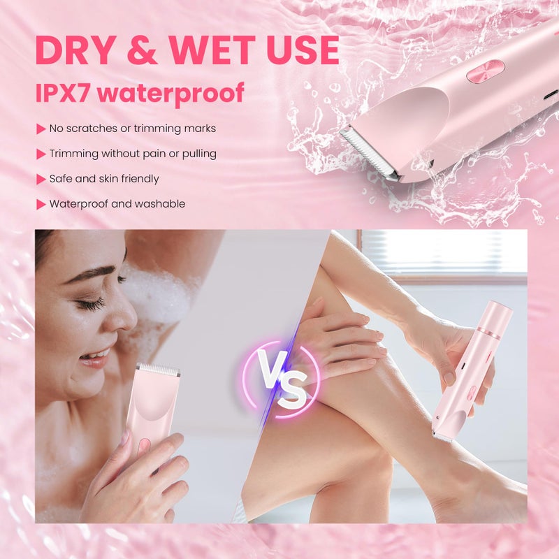 MUXUN Bikini Trimmer for Women-2 in 1 Dual Head Electric Razors,USB Rechargeable Bikini Electric Shaver,IPX7 Waterproof Dry & Wet Use Body Hair Trimmer and Facial Hair Remover for Underarm Leg Body,Pink - Image 5