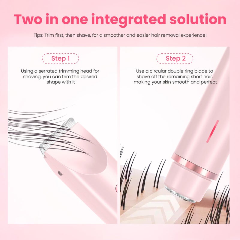 MUXUN Bikini Trimmer for Women-2 in 1 Dual Head Electric Razors,USB Rechargeable Bikini Electric Shaver,IPX7 Waterproof Dry & Wet Use Body Hair Trimmer and Facial Hair Remover for Underarm Leg Body,Pink - Image 4