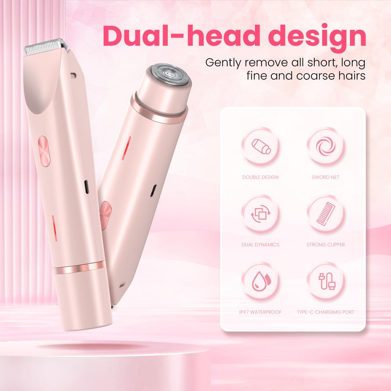 MUXUN Bikini Trimmer for Women-2 in 1 Dual Head Electric Razors,USB Rechargeable Bikini Electric Shaver,IPX7 Waterproof Dry & Wet Use Body Hair Trimmer and Facial Hair Remover for Underarm Leg Body,Pink - Image 3