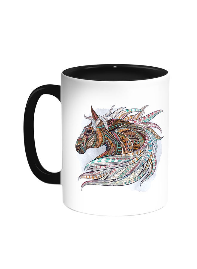 RYN Horse Drawing Printed Coffee Mug Black/White 11ounce