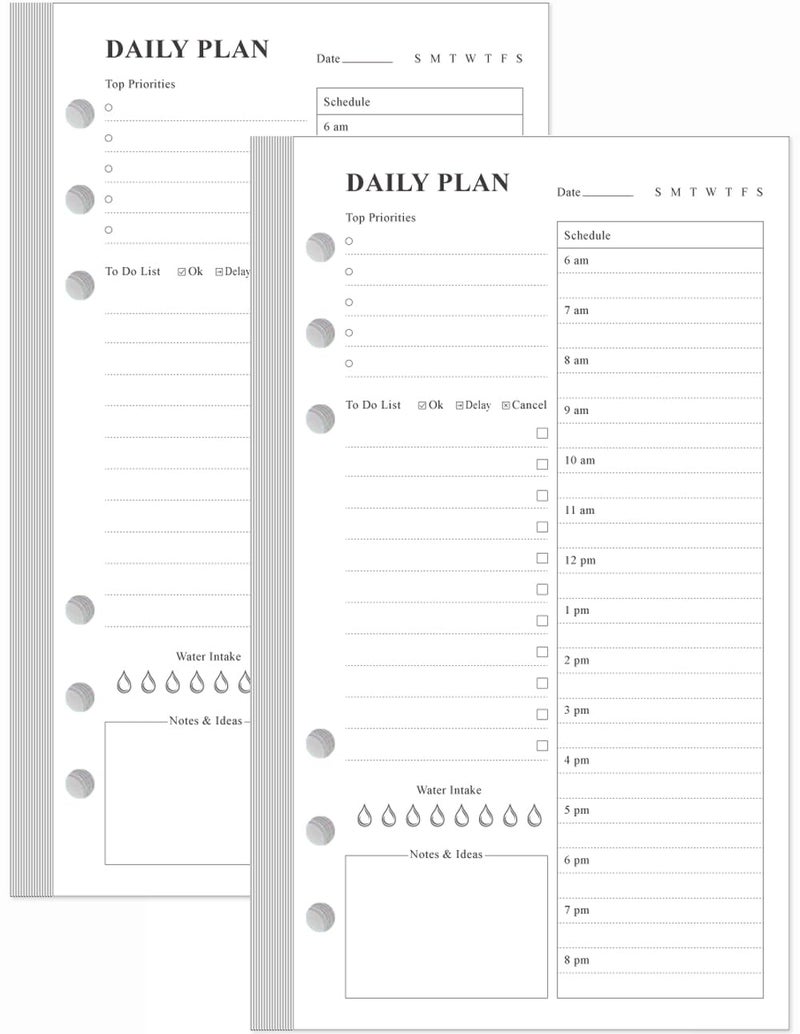 Yaridar (2-Pack) A6 Undated Daily Planner Refill - To Do List for Filofax Personal Binders, 160 Sheets/320 Pages Planner and Lined Refill, 6-Hole Punched, 3.75" x 6.75" - Image 1