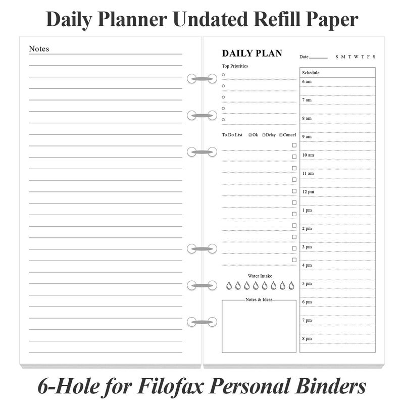 Yaridar (2-Pack) A6 Undated Daily Planner Refill - To Do List for Filofax Personal Binders, 160 Sheets/320 Pages Planner and Lined Refill, 6-Hole Punched, 3.75" x 6.75" - Image 2