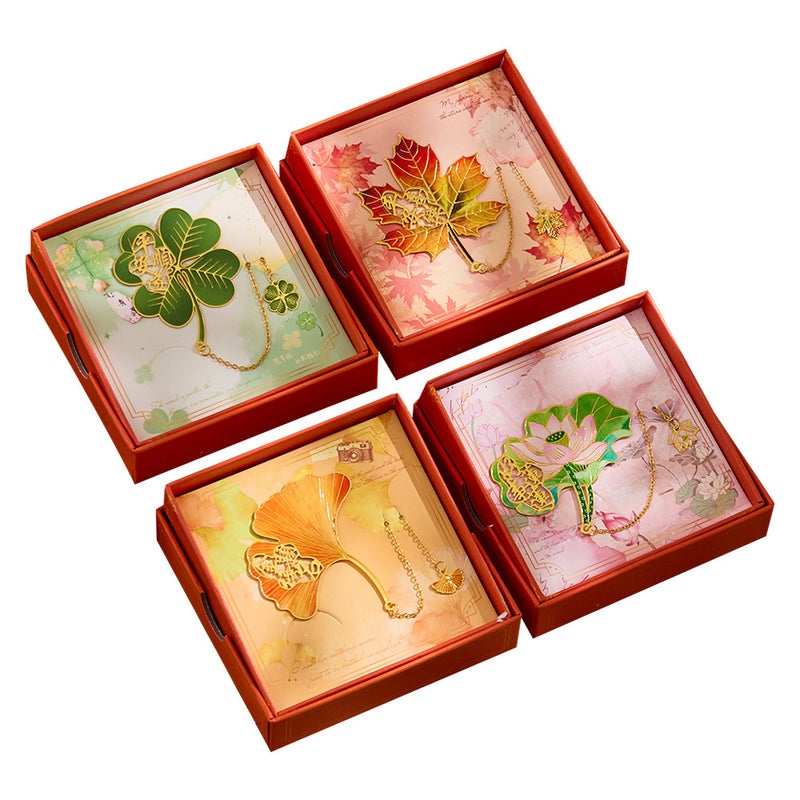 Zhusheng Metal Bookmark Gift Set - Brass Hollow Out Ginkgo Leaf & Lotus Designs - Image 5