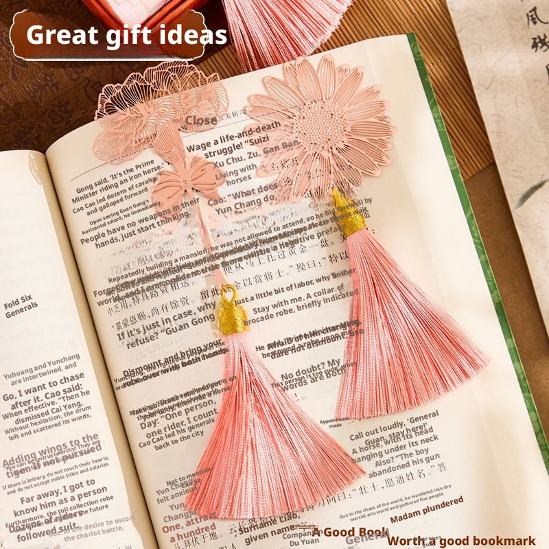 Zhusheng Metal Bookmark Gift Set - Brass Hollow Out Ginkgo Leaf & Lotus Designs - Image 4