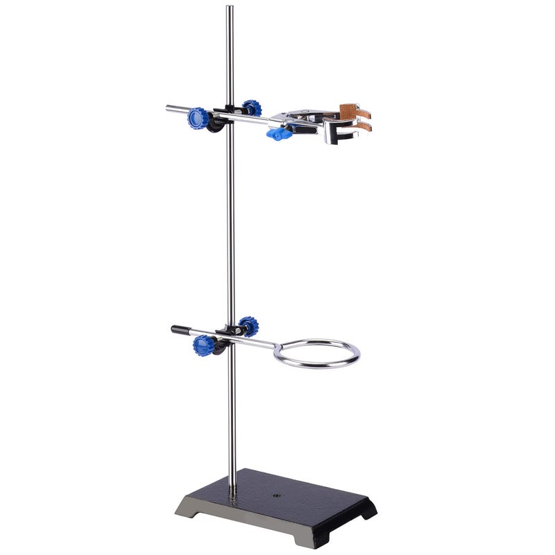 stonylab Lab Stand Set, Steel Support Stand with Rod (22.4 inch L), 4-Prong Swivel Clamp, Retort Ring and 2 Boss Heads for Laboratory - Image 1