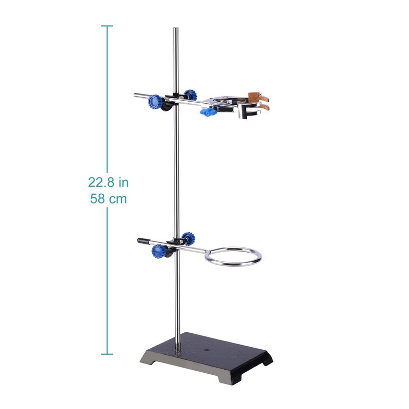 stonylab Lab Stand Set, Steel Support Stand with Rod (22.4 inch L), 4-Prong Swivel Clamp, Retort Ring and 2 Boss Heads for Laboratory - Image 2