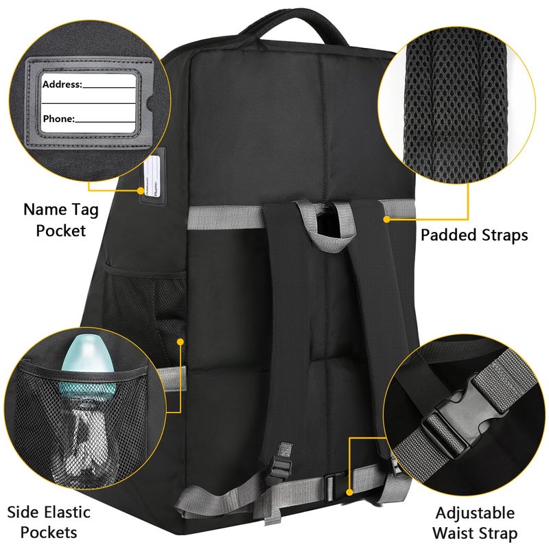 YOREPEK Padded Car Seat Travel Bag Backpack for Airplane, Heavy Duty Car Seat Bags for Air Travel, Carseat Cover for Airplane Travel with Shoulder Strap, Car Seats Carrier for Airport, Black - Image 3