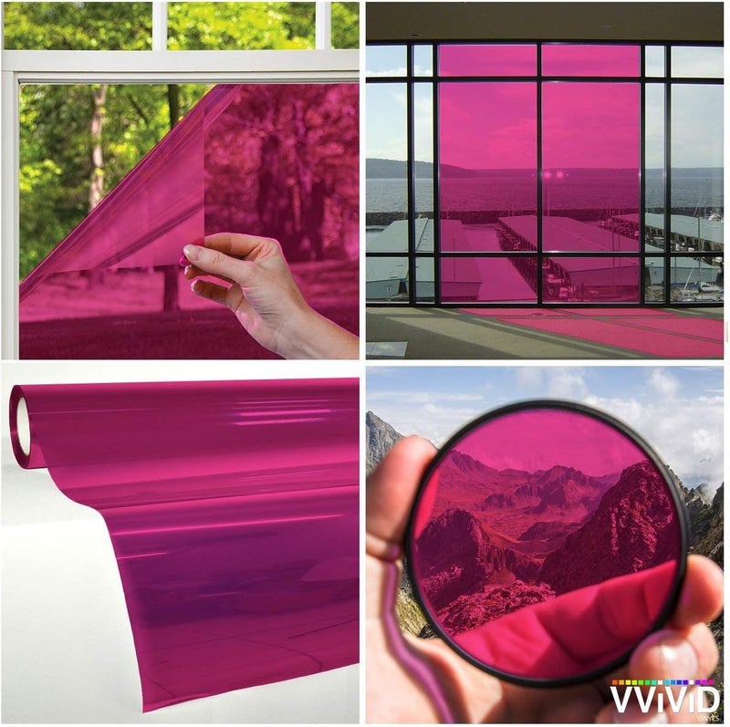 DVOFART Premium Adhesive Vinyl Window Tint Film - UV Blocking & Colorful Decorative Sheets for DIY Home, Office, and Crafting Projects | Easy Install & Durable Protection (Pink, 45cm x 2m)