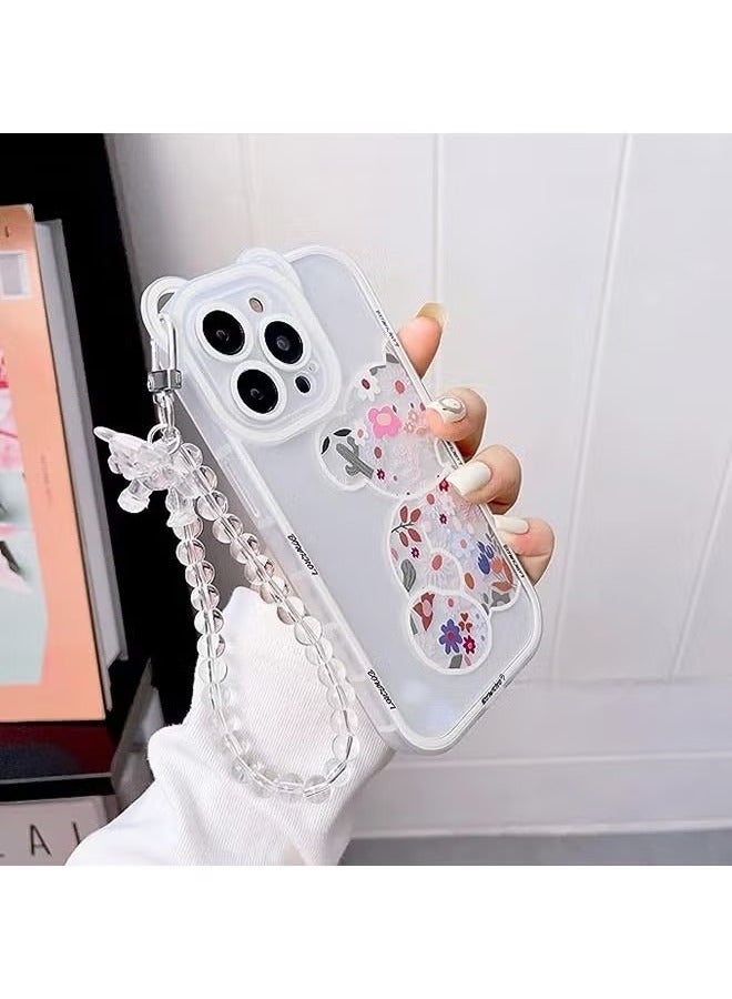 Compatible with iPhone 15 Pro Max Case, Cute Flowers Bear Camera Protector Clear Case Cover with Lovely Strap Bracelet Chain Girls Women Case for iPhone 15 Pro Max  - Image 5