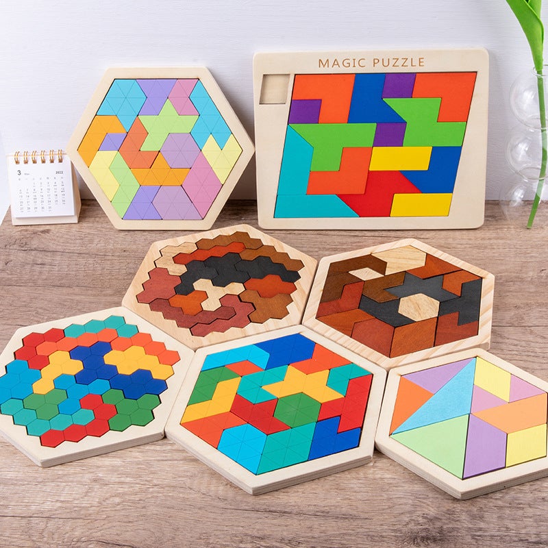 Wooden Hexagonal Variable Building Blocks Puzzle Puzzle Children'S Early Education Puzzle Fun Jigsaw Puzzle Toys - Image 2