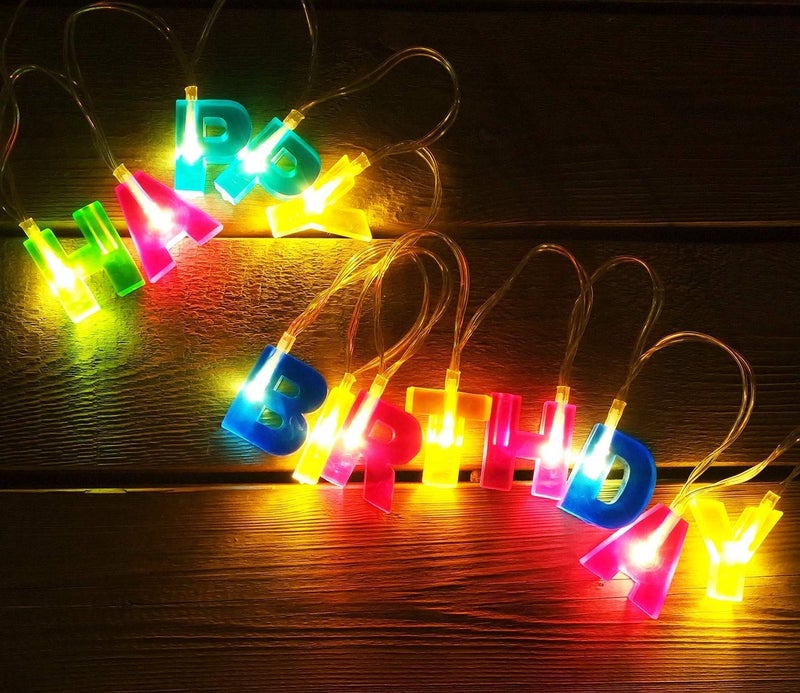 Lomesh Happy Birthday Lights 13 LED Letter Battery Operated String Lights Birthday Party Decor Supplies Hanging Decorations for Indoor Home House Christmas Multicolor - Image 1