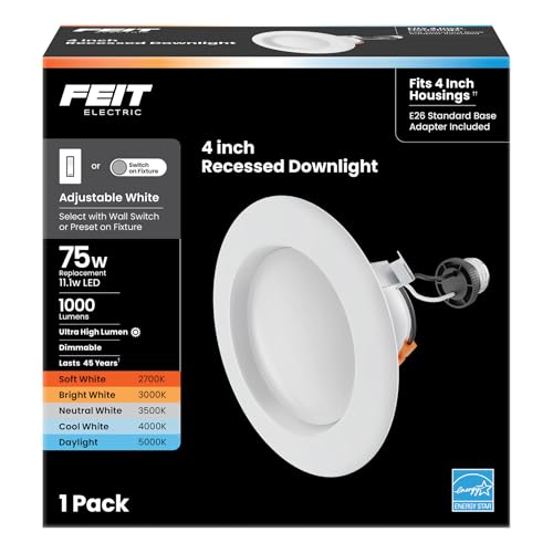Feit Electric Enhance 4in LED Recessed Downlight, 75W Equivalent, 1000 Lumens, Dimmable, Adjustable White Color Temperature, Fits Most 4-Inch Housings, 90+ CRI, 50,000-Hour Lifetime, LEDR4XHO/6WYCA - Image 1