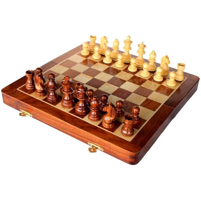 StonKraft 14 x 14 Collectible Wooden Folding Chess Game Board Set  Wooden Magnetic Crafted Pieces 2 Players Age 12 Delivery  7 Days - Image 1