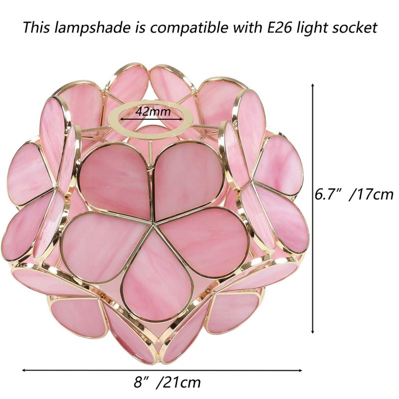 Bieye S10732 Tiffany Style Stained Glass Flower Petal Lampshade (Pink, 8" Cherry Blossom) - Image 2