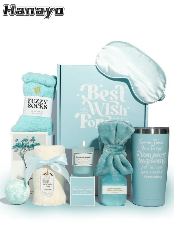 Hanayo Gift Set Gifts for Women Happy Birthday Gifts Basket for Women Spa Gift Set for Ladies 10 PCS Spa Gift Basket Set with Gift Box Relaxation Bath Gift Set for Wife and Best Friend(Blue) - Image 1