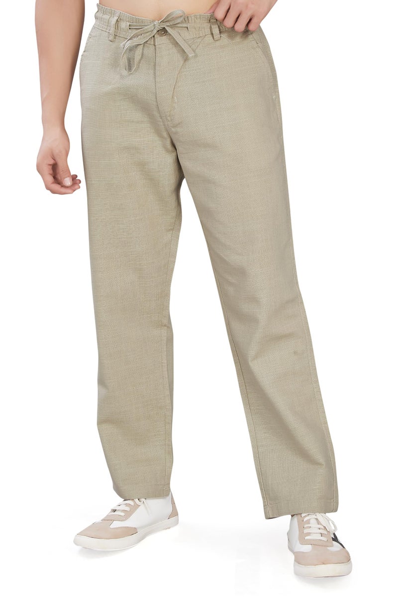 DIVISIVE Men's Relaxed Fit Cotton Linen Blend Trousers (DPT9_38_Ecru) - Image 1