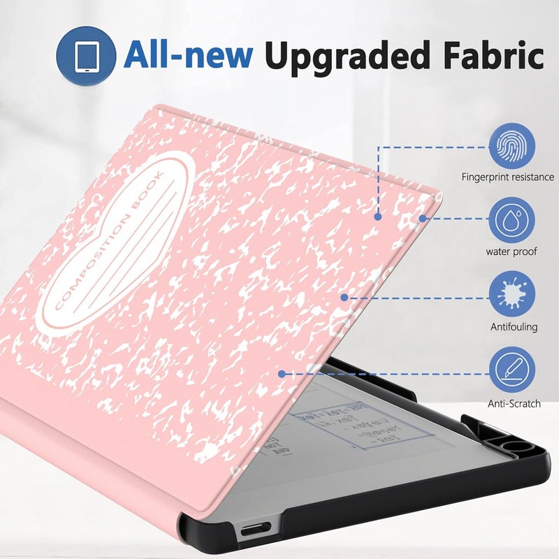 E NET-CASE غلاف لجهاز Remarkable Paper Pro Move 7.3 بوصة، غلاف كتابي بملمس جلدي مع حامل قلم مدمج للإصدار 2025 (وردي الحب) - Image 3