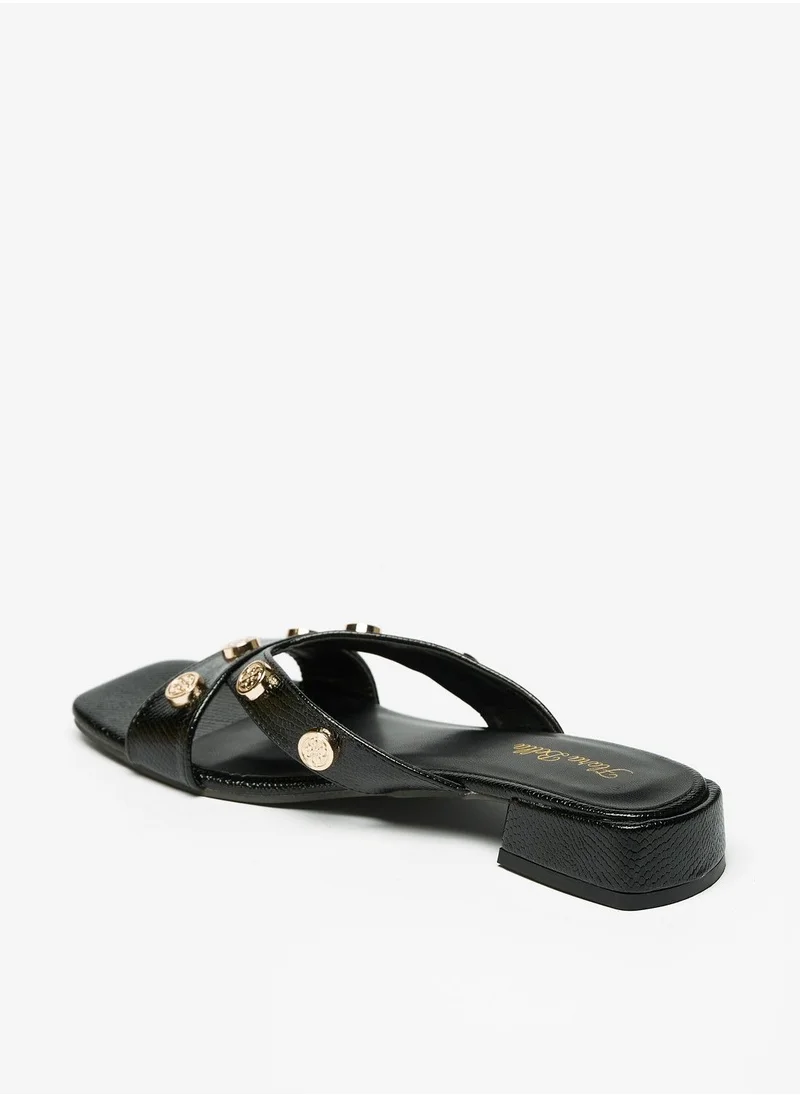 Flora Bella Metal Stud Embellished Strap Slide Sandals