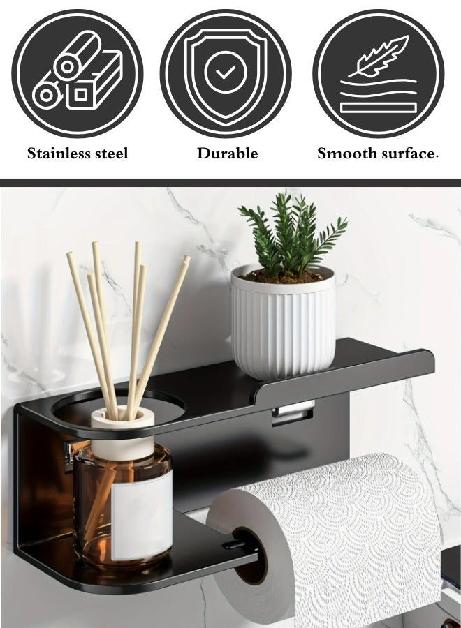 ATRI A paper towel holder for organizing and decorating bathrooms, it comes in a stylish black color with wall mounting hardware. - Image 2