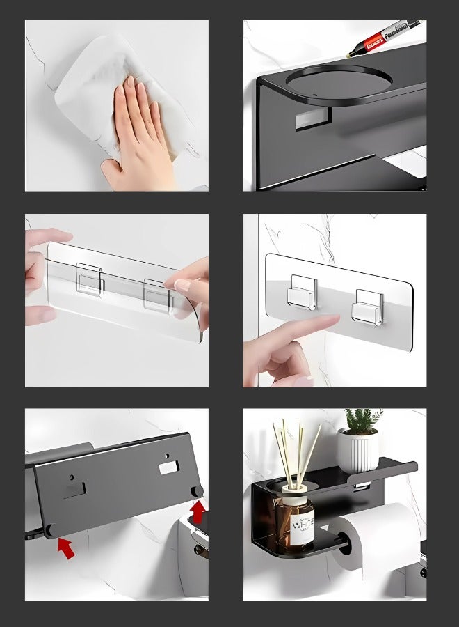 ATRI A paper towel holder for organizing and decorating bathrooms, it comes in a stylish black color with wall mounting hardware. - Image 3