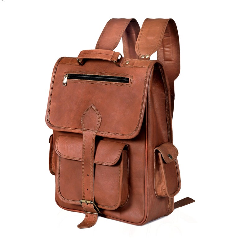 Vintage Full Grain 21 Inch Leather Laptop LARGE Backpack Casual Camping Travel Rucksack Knapsack glb 26