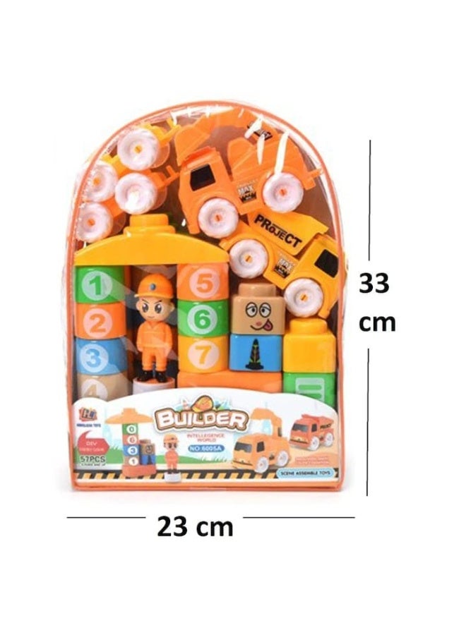 57 Pieces Kids Building Blocks Set | Building Blocks for Kids | Construction Blocks | 57 Piece Building Toy | Educational Building Blocks | STEM Building Toy | Montessori Building Blocks | Creative Building Blocks | Colorful Building Blocks | Construction Toy | Construction Vehicle Toy | Construction Truck Set | Construction Equipment Toy | Excavator Toy | Bulldozer Toy | Cement Mixer Toy | Construction Site Playset | Little Engineer Toy | Construction Worker Figures | Building Blocks with Figures | Number Blocks | Number Learning Toy | Educational Number Blocks | Learning Through Play | Fine Motor Skills Toy | Imaginative Play Toy | Hand-Eye Coordination Toy | Kids Educational Toy | Building Toy for Boys | Building Toy for Girls | Preschool Building Blocks | Toddler Building Blocks | Kids Building Set | Building Blocks Backpack | Transparent Backpack Building Blocks | Building Blocks with Backpack | 57 Piece Construction Set - Image 1