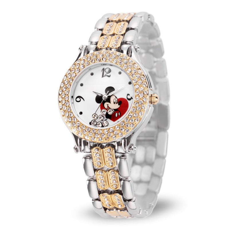 Disney Mickey Mouse Watch Stylish Fun Mickey Mouse Watches for Women Classic Inspired Timepiece Womens Watch with White Dial Floating Stones Multicolor Stainless Steel Strap - Image 2