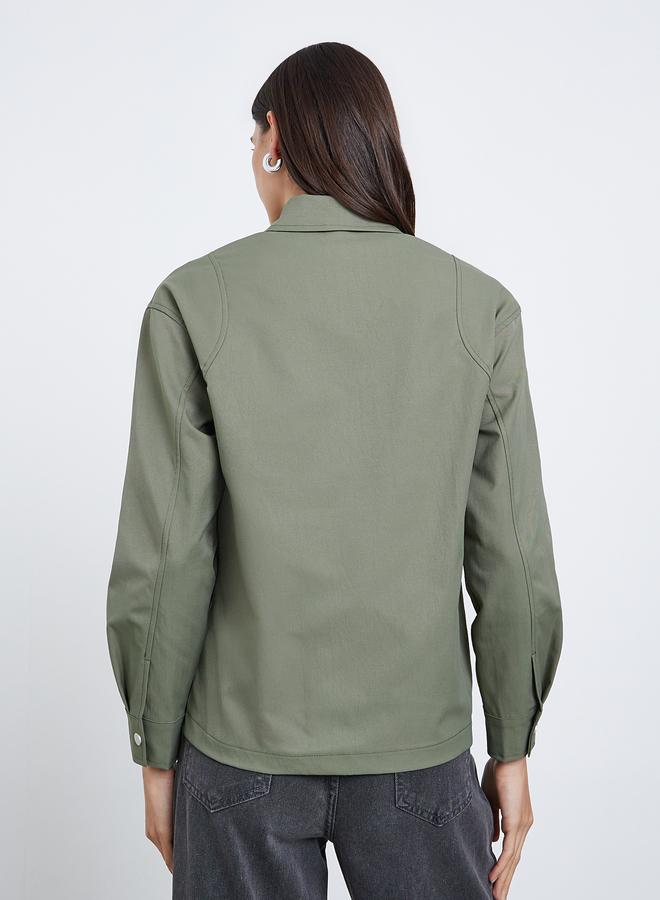 Styli Green Regular Fit Button-Zip Jacket - Image 5
