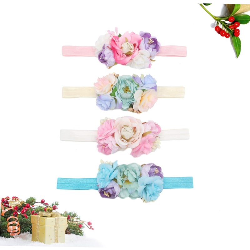 Handmade Flower Headbands Set Of 4 Pink Mint Snow Blue For Girls Photography - Image 4
