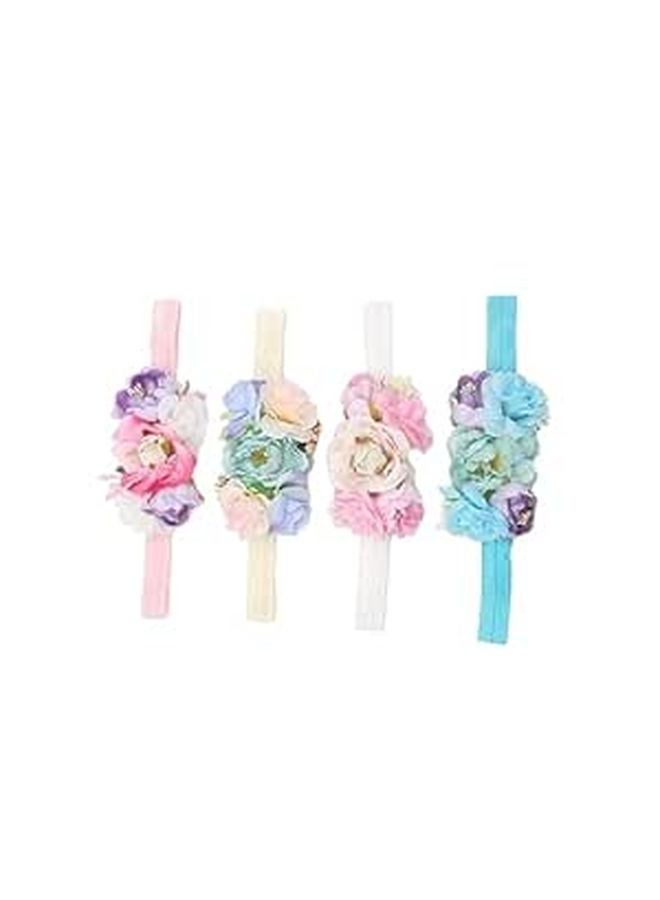 Handmade Flower Headbands Set Of 4 Pink Mint Snow Blue For Girls Photography - Image 1