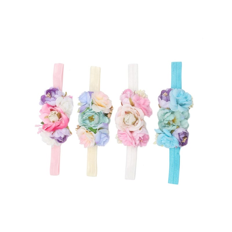 Handmade Flower Headbands Set Of 4 Pink Mint Snow Blue For Girls Photography - Image 2