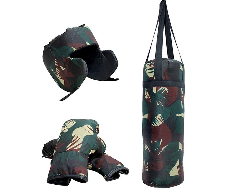 X RON XRON Army Design Boxing Kit Set | 1 Filled Punching Bag, 1 Head Guard, 2 Boxing Gloves | Boxing Training Punching Bag and Gloves for Boys and Girls | 4 to 14 Years Age Group (Set of 4) - Image 3