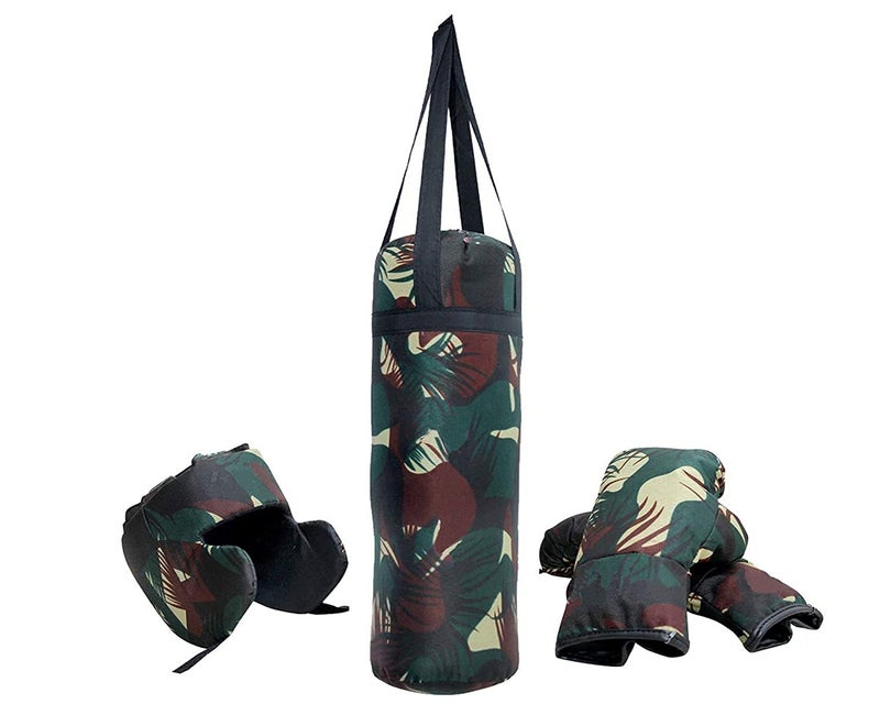 X RON XRON Army Design Boxing Kit Set | 1 Filled Punching Bag, 1 Head Guard, 2 Boxing Gloves | Boxing Training Punching Bag and Gloves for Boys and Girls | 4 to 14 Years Age Group (Set of 4) - Image 4