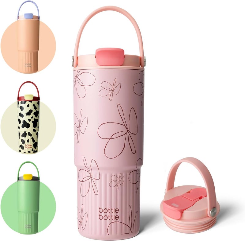 bottle bottle زجاجة زجاجة زجاجة ماء معزولة مع قشة ومقبض - 26 أونصة مقاومة للتسرب (بلوسوم) - Image 1