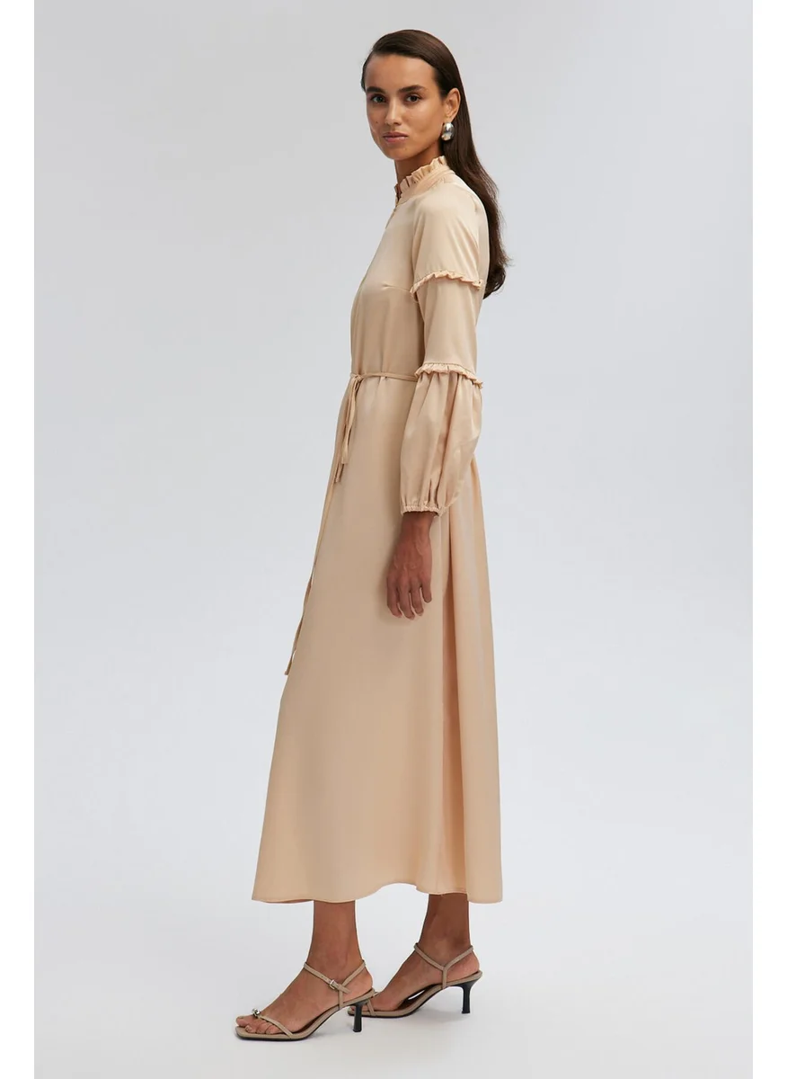 Touche Belted Balloon Sleeve Satin Dress