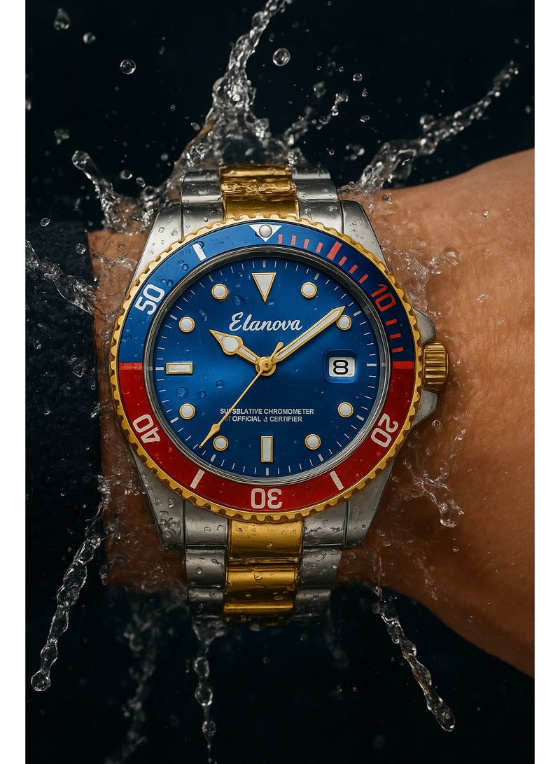 Elanova Luxury men’s watch made of stainless steel, water-resistant with sapphire crystal glass, luminous hands, and precise quartz movement. Model EL777. - Image 4