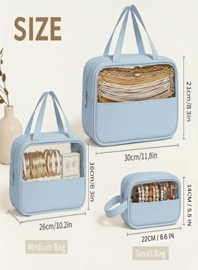 XOIPED Premium Transparent Organizer Bag Pack of 3 | Large Capacity Multipurpose TRAVEL POUCH for JEWELLERY, Ornaments & Fashion Accessories (blue) - Image 3