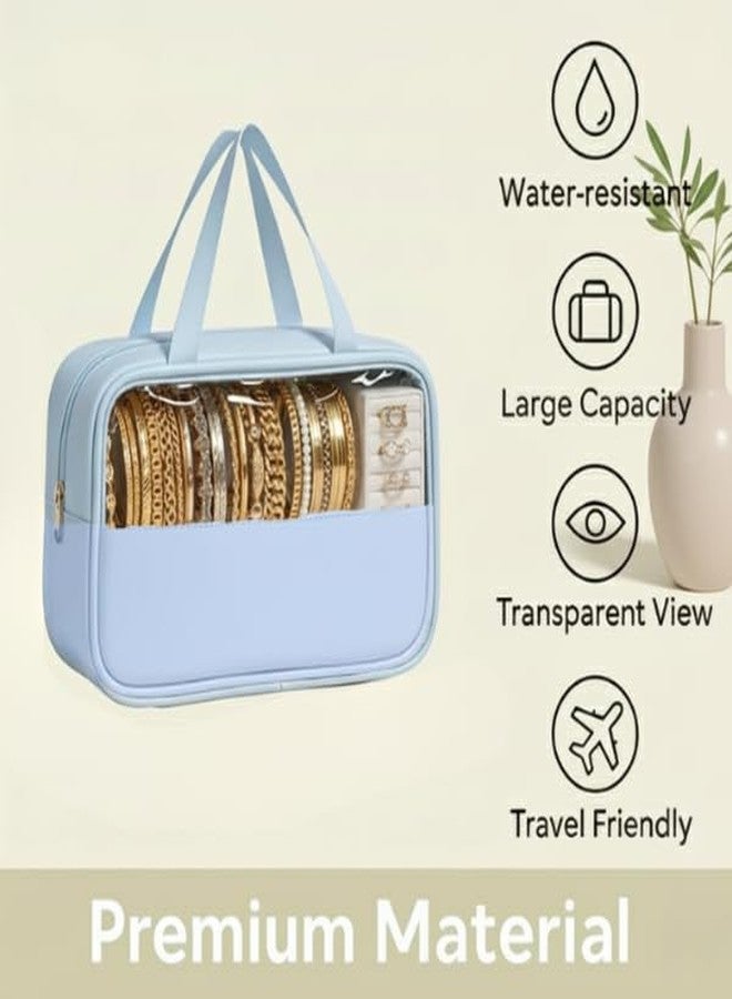 XOIPED Premium Transparent Organizer Bag Pack of 3 | Large Capacity Multipurpose TRAVEL POUCH for JEWELLERY, Ornaments & Fashion Accessories (blue) - Image 5
