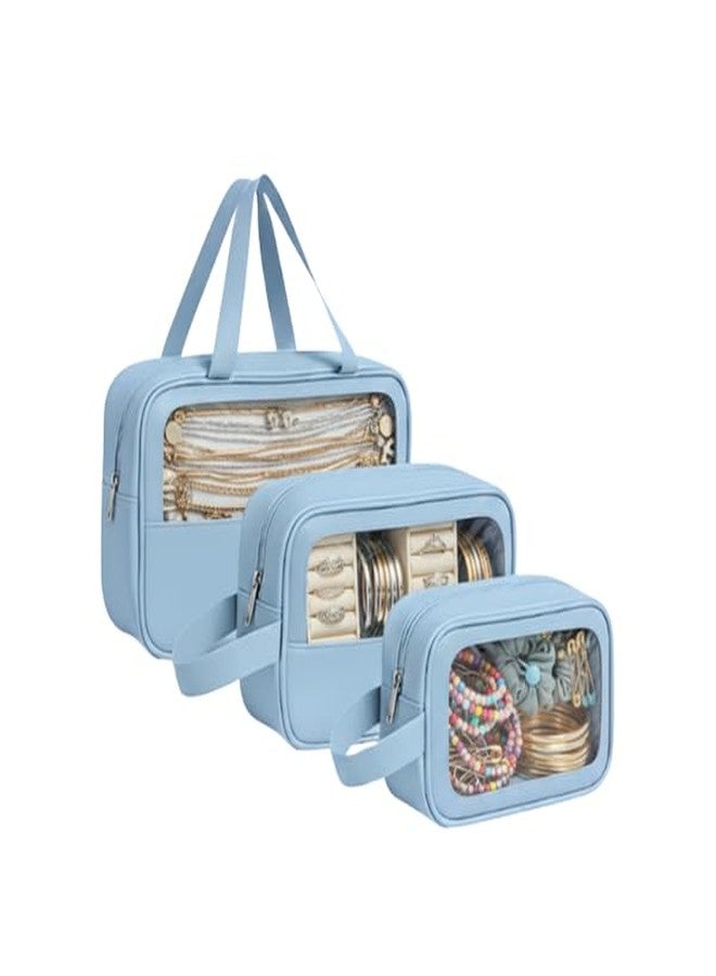 XOIPED Premium Transparent Organizer Bag Pack of 3 | Large Capacity Multipurpose TRAVEL POUCH for JEWELLERY, Ornaments & Fashion Accessories (blue) - Image 1