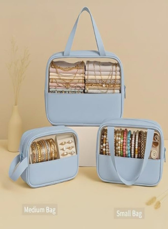 XOIPED Premium Transparent Organizer Bag Pack of 3 | Large Capacity Multipurpose TRAVEL POUCH for JEWELLERY, Ornaments & Fashion Accessories (blue) - Image 2