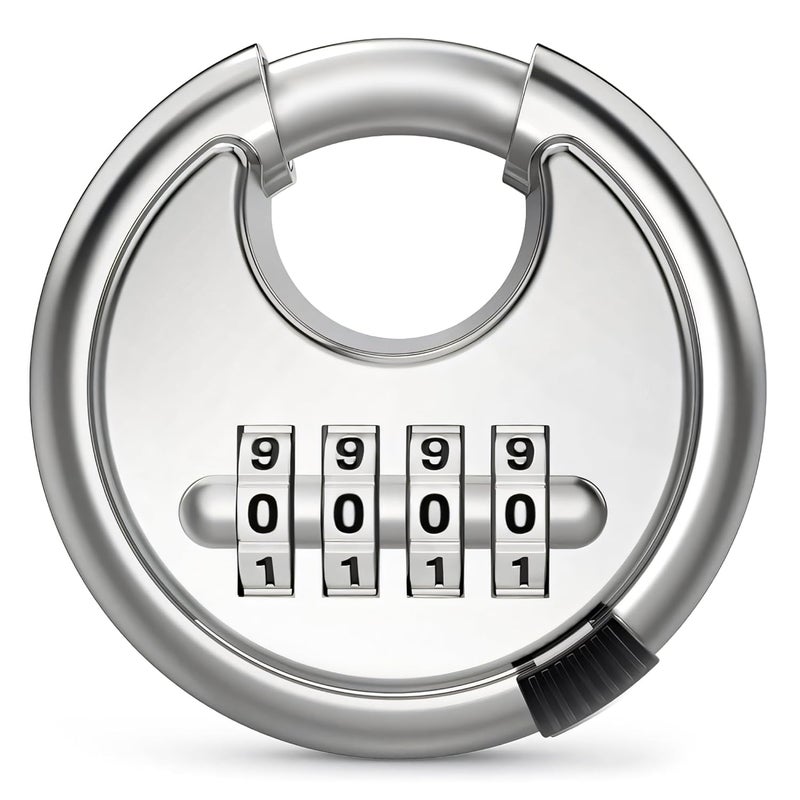 MIORAH Combination Disc Padlock | Heavy Duty Keyless Number Lock with 4-Digit Code Stainless Steel Shackle | Anti-Cut Security Lock for Gate, Garage, Locker, Outdoor Use (Chrome) - Image 1