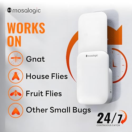 Mosalogic Fruit Fly Traps for Indoors Gnat Trap for House Indoor-600 Sqft Protection Area UV Fly Insect Trapper for Fruit Flies，Gnats，Mosquito，and Other Flying Insect Plug-in Bug Killer White 2Pack - Image 3