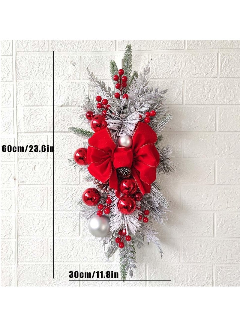 AUTOYSUR تاج عيد الميلاد الاصطناعي، إكليل عيد الميلاد 24" مع ضوء LED، قلادة باب عيد الميلاد مضاءة مسبقًا لدرابزين السلم والجدار والنافذة لتزيين عيد الميلاد (أحمر) - Image 3
