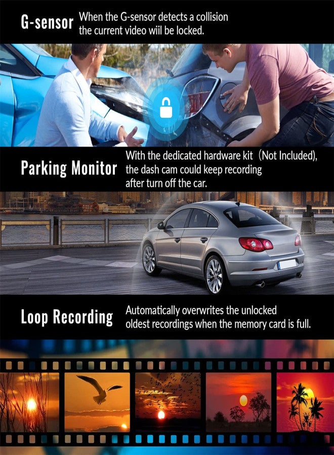 Mirror Dash Cam with Wireless Apple Carplay&Android Auto,11.26" Voice Control Rear View Mirror 1080P Front and Rear View Dual Cameras,FM Transmitter,Night Vision,Parking Assistance, WDR,Loop Recording - Image 4