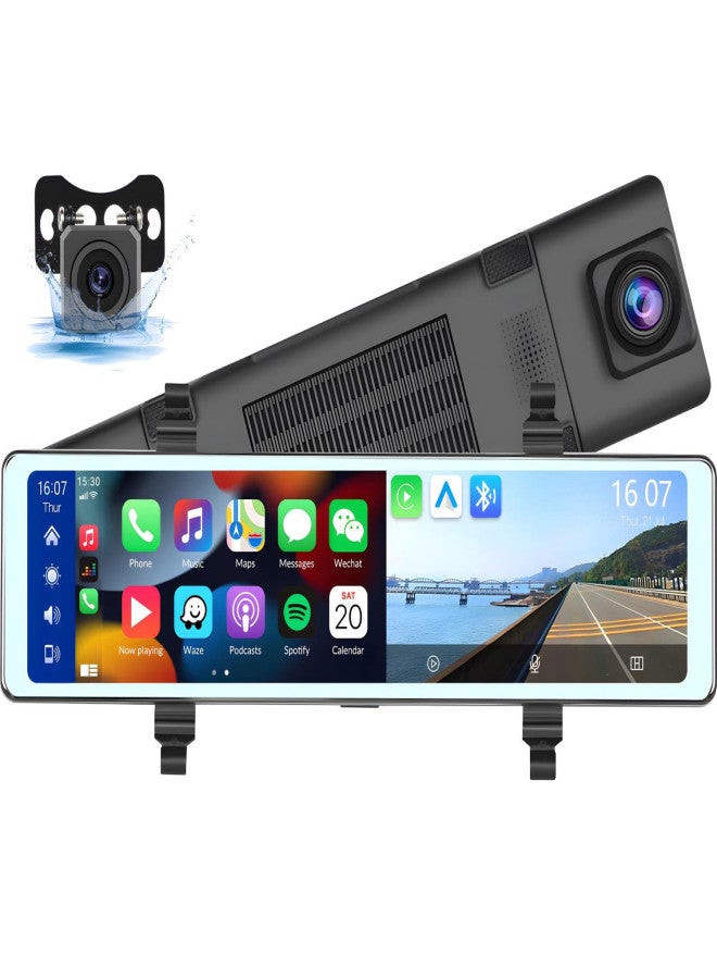 Mirror Dash Cam with Wireless Apple Carplay&Android Auto,11.26" Voice Control Rear View Mirror 1080P Front and Rear View Dual Cameras,FM Transmitter,Night Vision,Parking Assistance, WDR,Loop Recording - Image 1